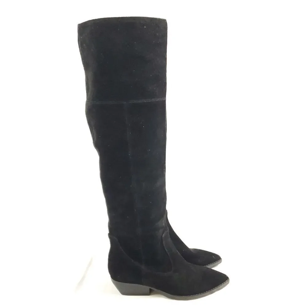 Marc Fisher‎ black Suede Over Knee Boots w low heels sz 6.5M